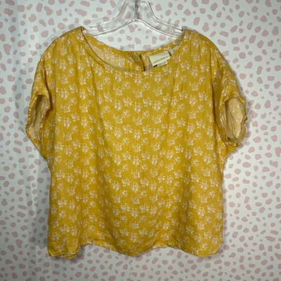 Cynthia Rowley Flowy Butter Yellow Floral Linen Top Button Back Dolman Sleeve S - Picture 1 of 10